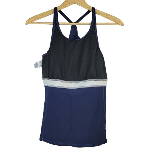 Lands' End Womens Tankini Blue Size 12 Shelf Bra Modest Scoop Neck Racerback - Picture 5 of 10